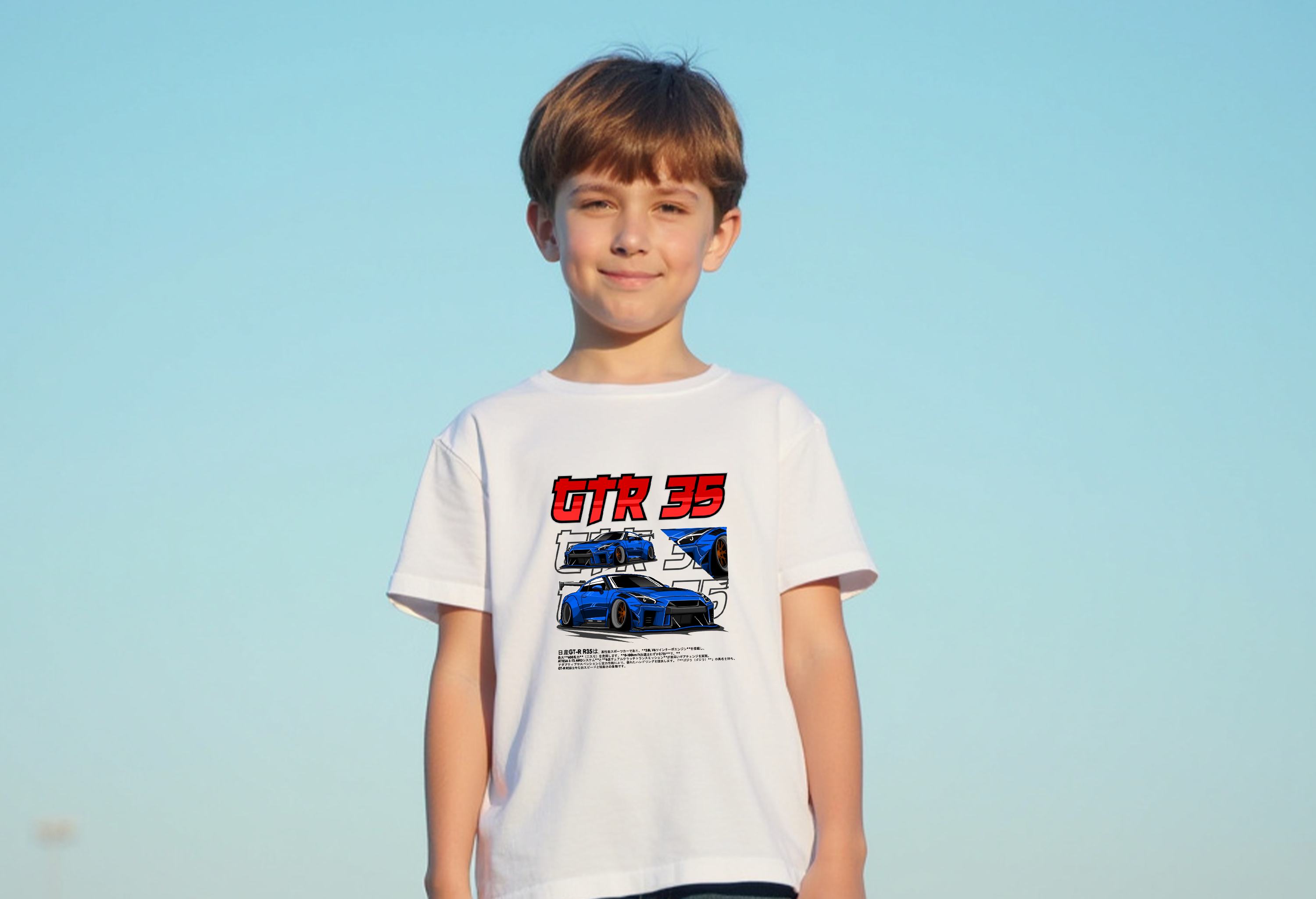 Nissan GTR 35 Youth T-Shirt – Premium Quality Relaxed Fit Tee in Black, Cardinal, Navy, Red, Royal, White | Sizes Small to XL