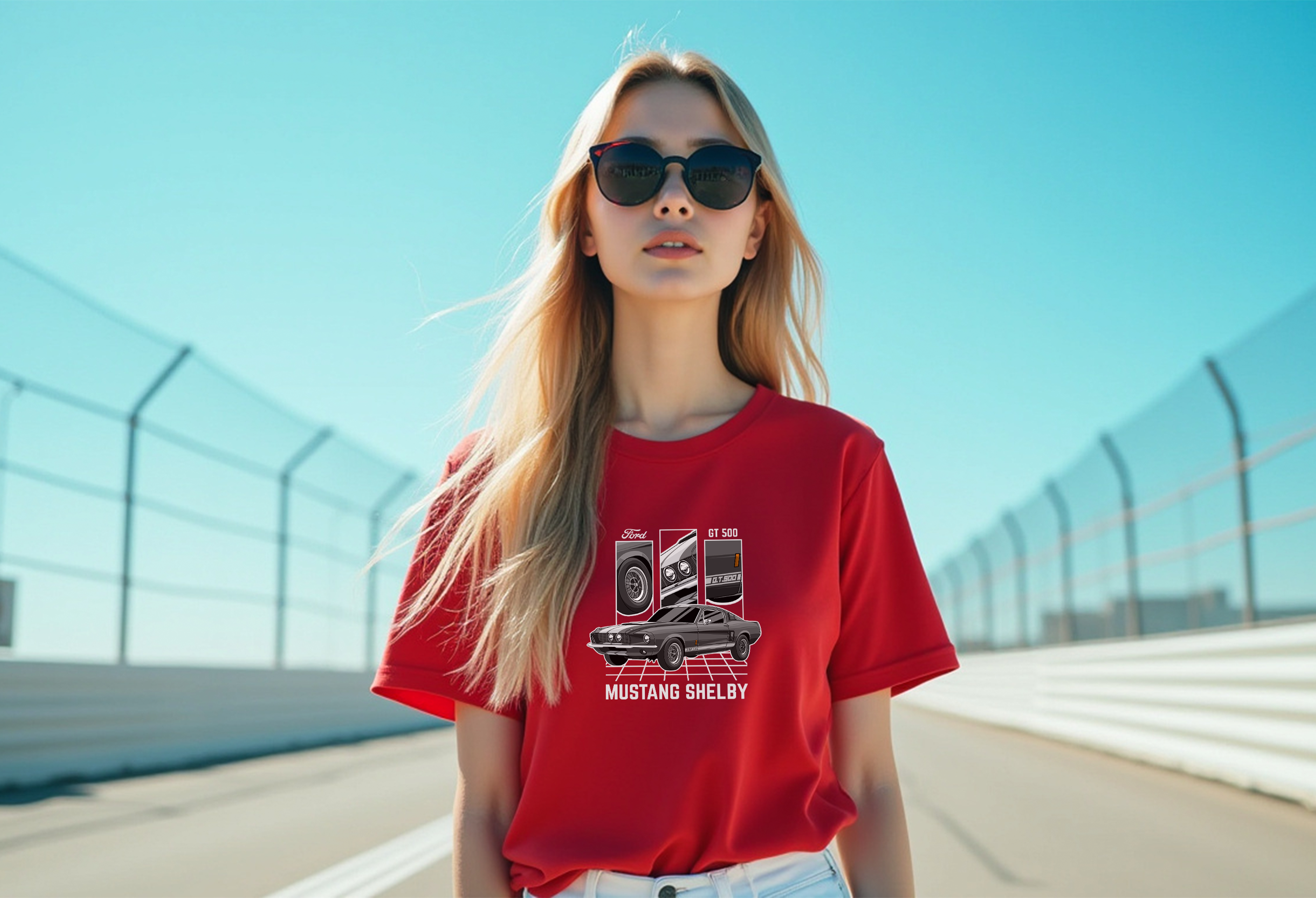 Ford Mustang Shelby GT500 Women’s T-Shirt | Classic Muscle Car Tee | Sizes S–2XL | White, Black, Red