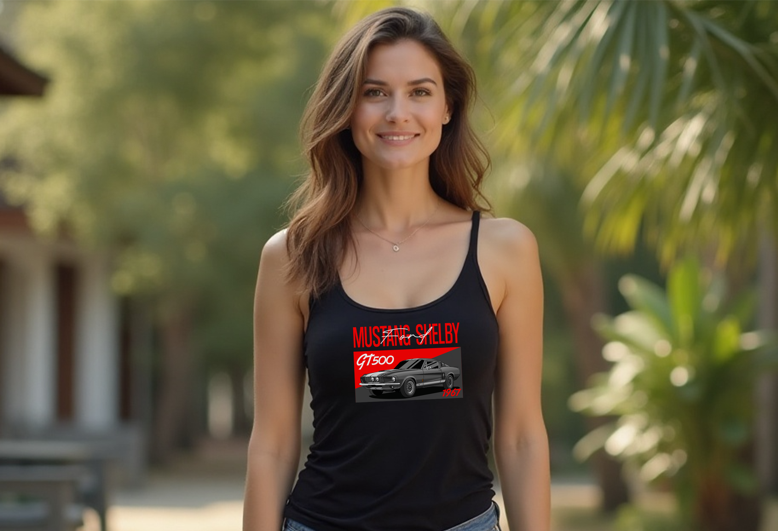 Ford 1967 Mustang GT500 Women’s Tank Top | Muscle Car Racerback | Sizes S–2XL | Hot Pink, Tahiti Blue, White, Black, Royal Blue