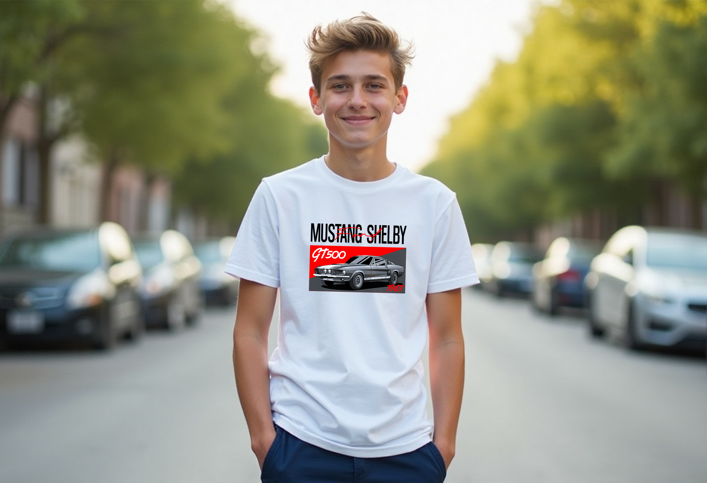 Ford 1967 Mustang GT500 Youth T-Shirts | Classic Muscle Car Tee for Kids | Sizes S–XL | Black, Royal Blue, White