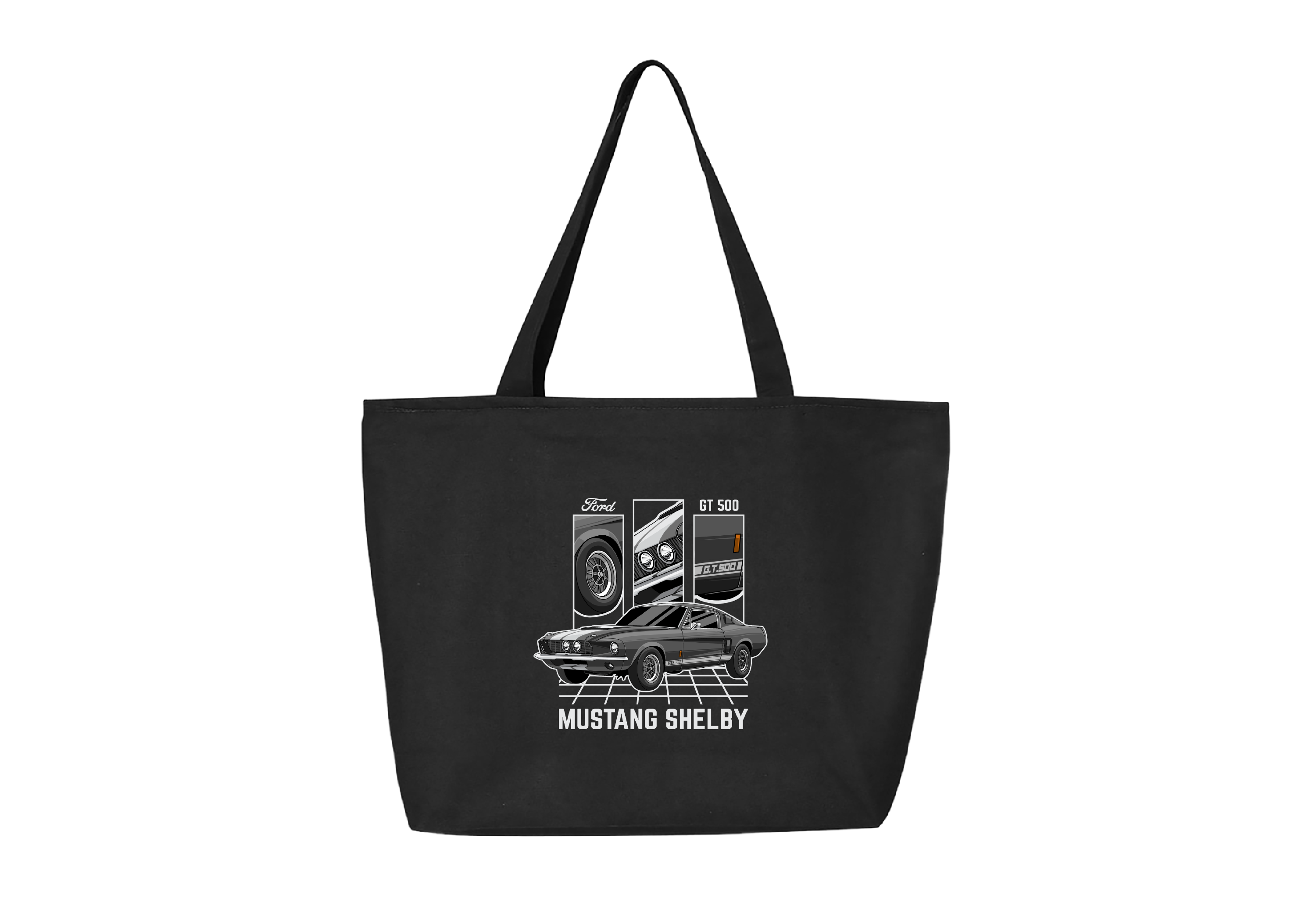Ford Mustang Shelby GT500 Canvas Tote Bag | Muscle Car Graphic Bag | White & Black
