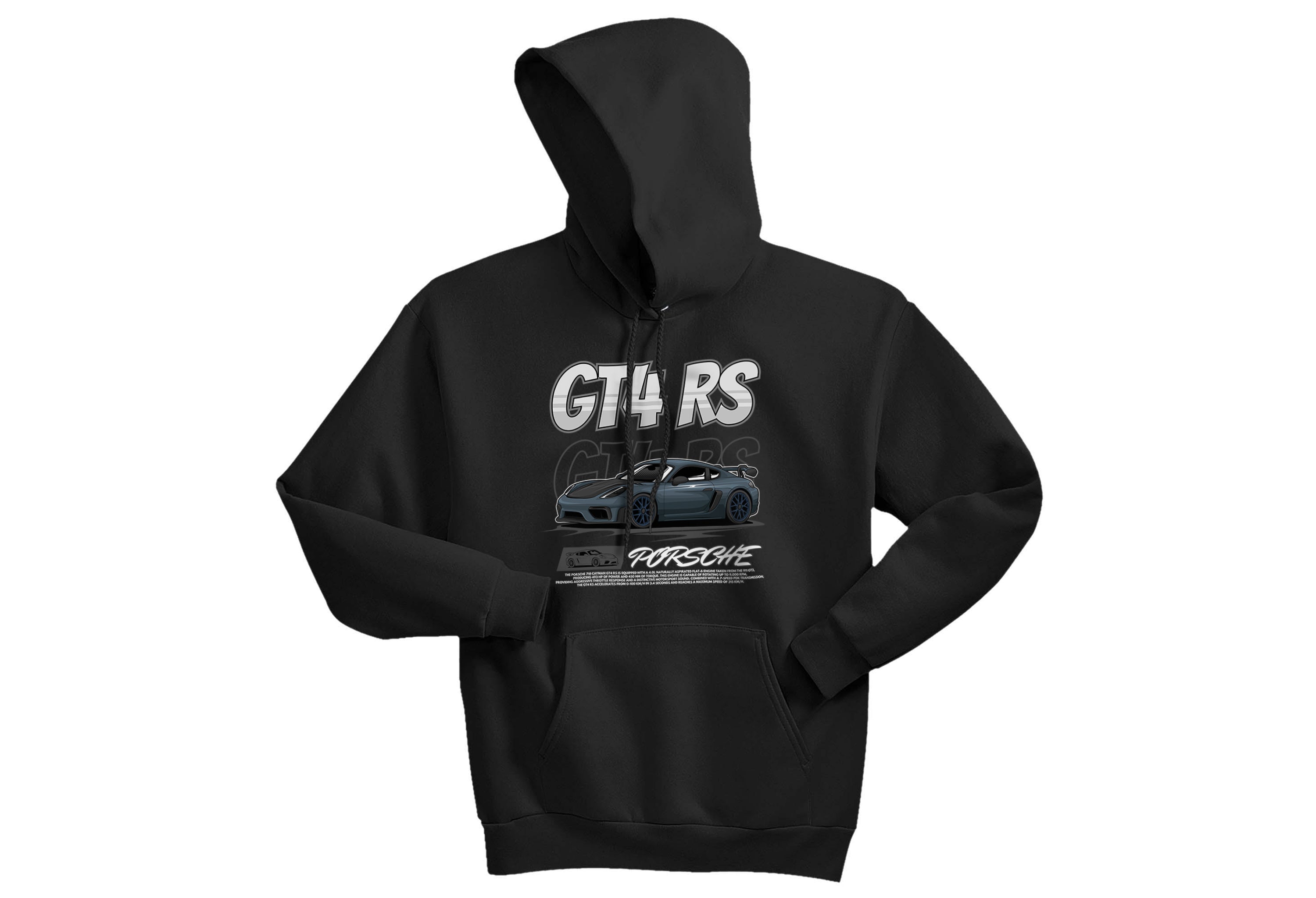 Porsche 718 Cayman GT4 RS Unisex Hoodie | Supercar Streetwear | Sizes S–3XL | Black, Deep Forest, Deep Royal Blue, Light Steel Grey, True Red, Navy Blue, White