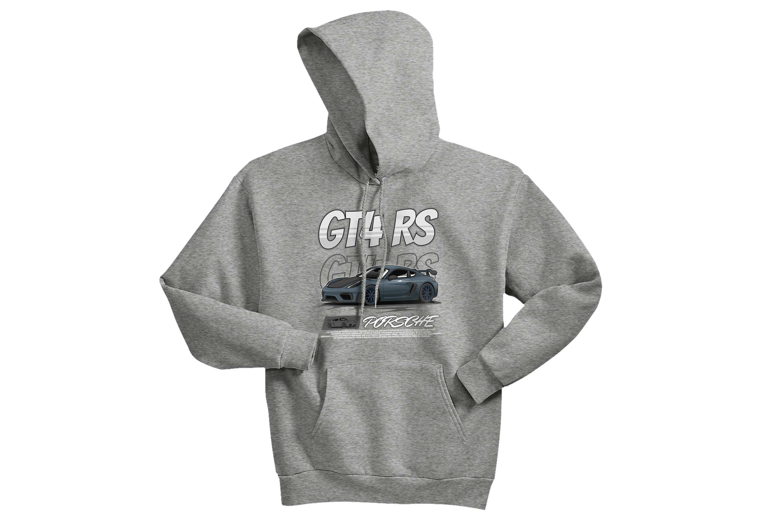 Porsche 718 Cayman GT4 RS Unisex Hoodie | Supercar Streetwear | Sizes S–3XL | Black, Deep Forest, Deep Royal Blue, Light Steel Grey, True Red, Navy Blue, White