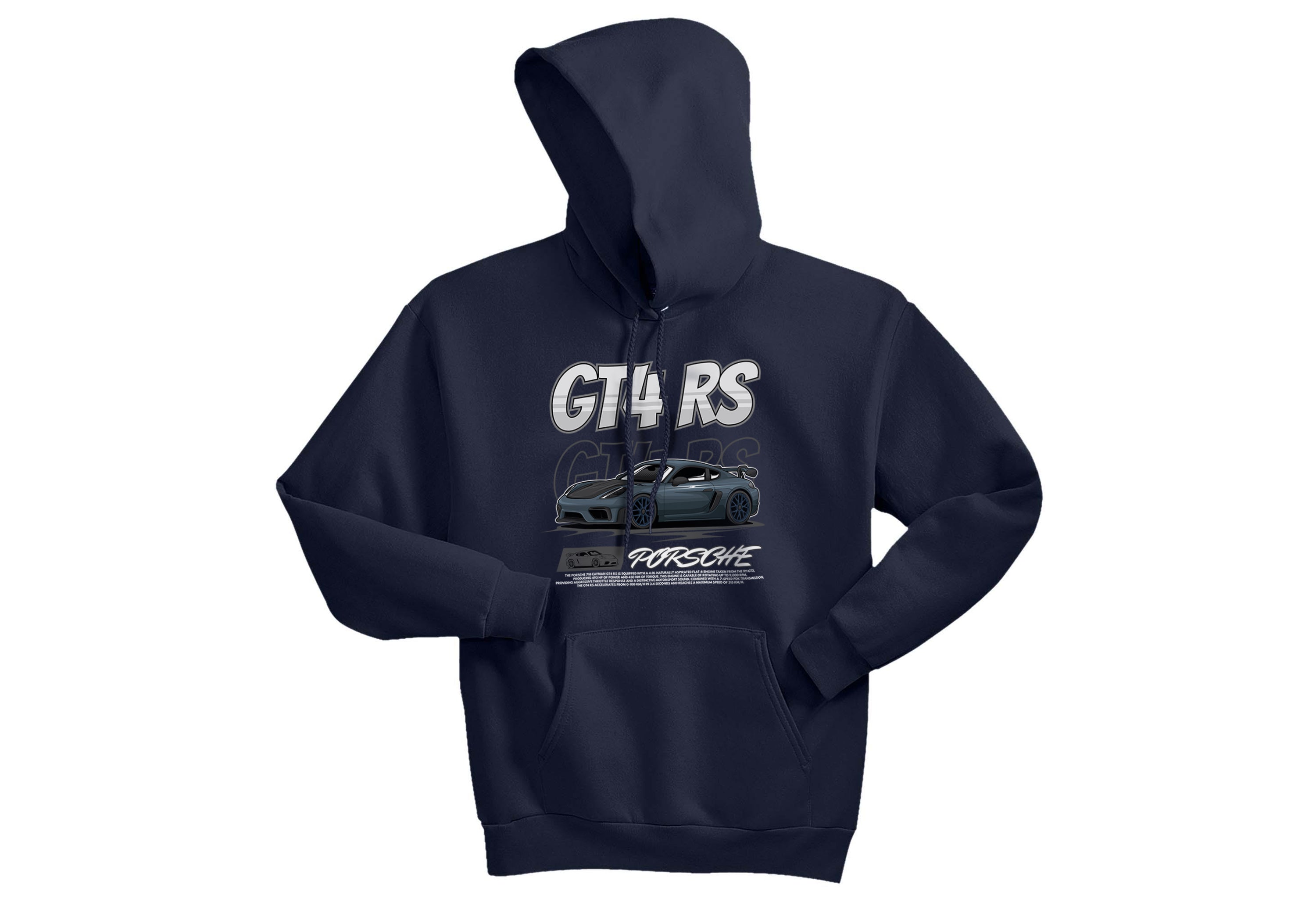 Porsche 718 Cayman GT4 RS Unisex Hoodie | Supercar Streetwear | Sizes S–3XL | Black, Deep Forest, Deep Royal Blue, Light Steel Grey, True Red, Navy Blue, White