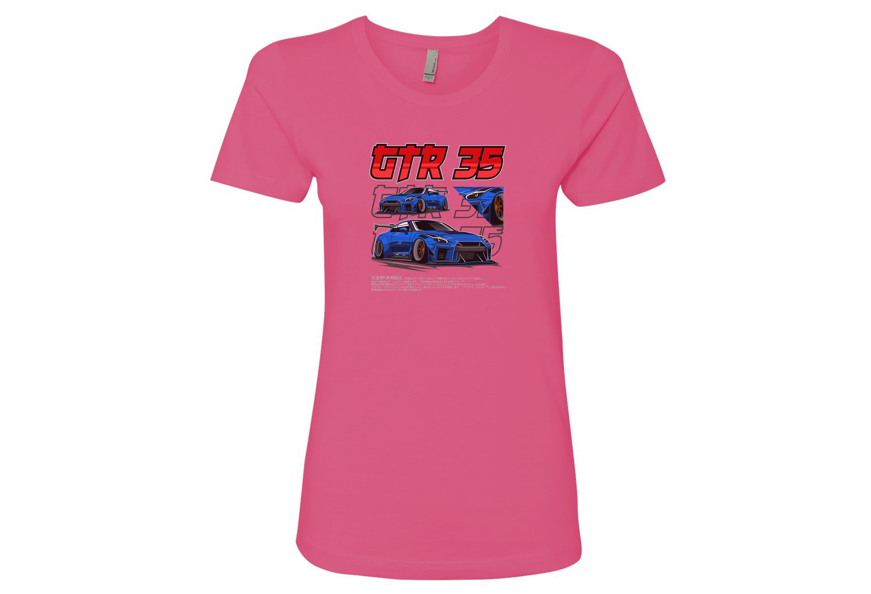 Nissan GTR 35 Women’s T-Shirt – Lightweight, Fitted Tee in Black, Hot Pink, Royal, White | Sizes Small to 2XL