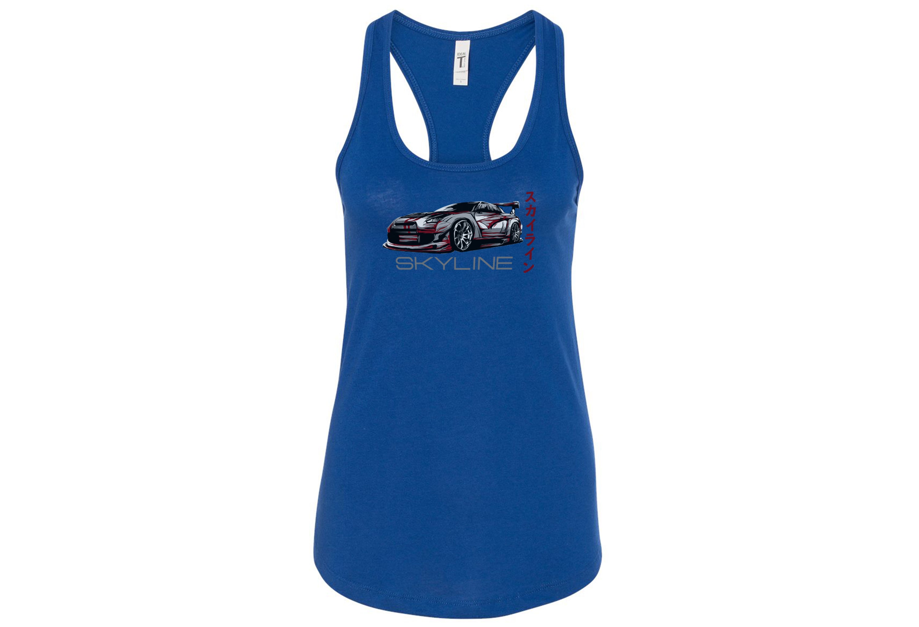 Nissan Skyline Women’s Racerback Tanks – Lightweight, Fitted Tank Tops in Hot Pink, Tahiti Blue, White | Sizes Small to 2XL