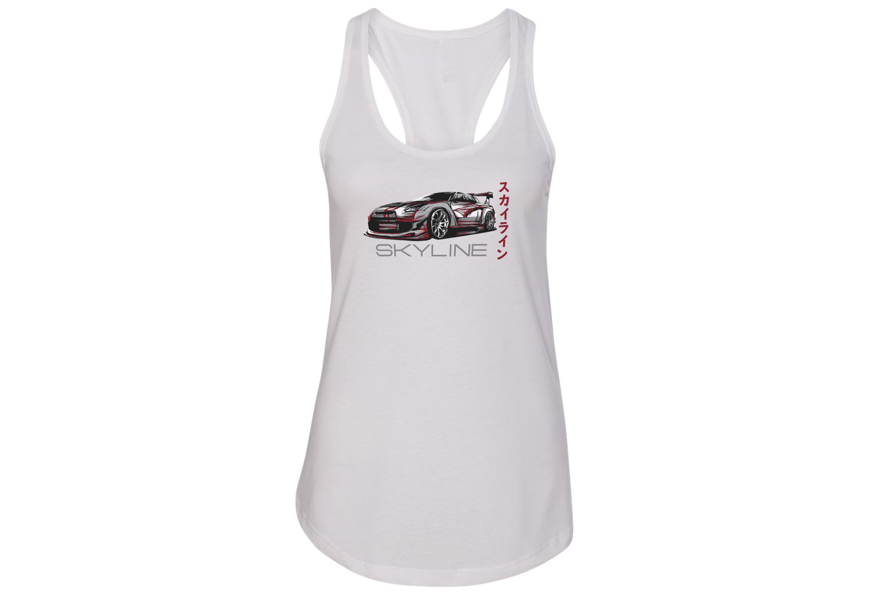 Nissan Skyline Women’s Racerback Tanks – Lightweight, Fitted Tank Tops in Hot Pink, Tahiti Blue, White | Sizes Small to 2XL