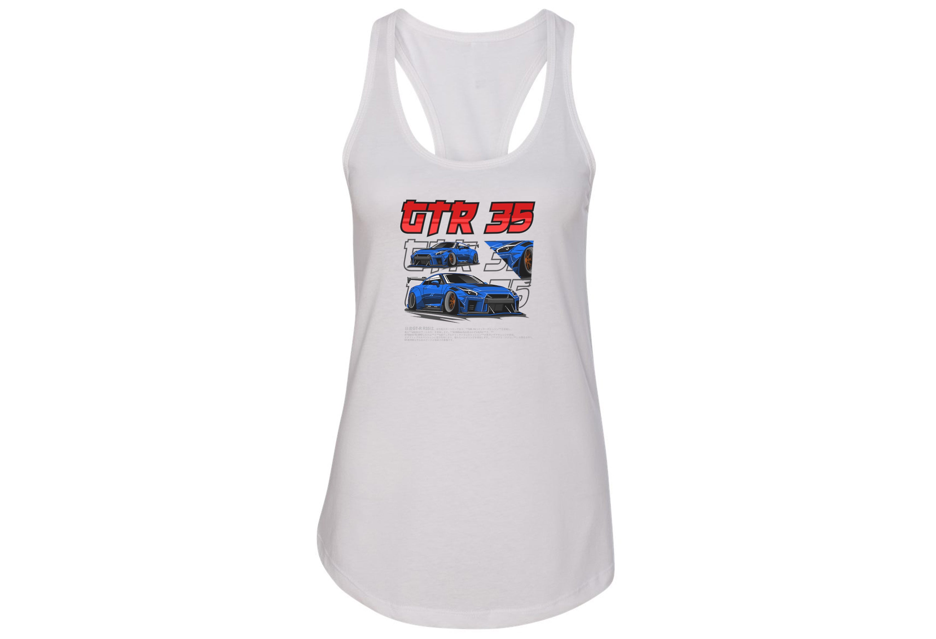 Nissan GTR 35 Women's Top Tank – Lightweight, Fitted Racerback Tank in Hot Pink, Royal, White | Sizes Small to 2XL