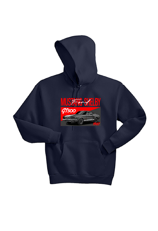 Ford 1967 Mustang GT500 Unisex Hoodie | Classic Muscle Car Sweatshirt | Sizes S–3XL | Black, Deep Forest, Deep Royal Blue, Light Steel Grey, True Red, White, Navy